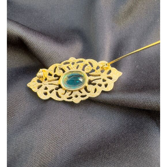 Vintage Art Nouveau Style Blue Crystal Brooch - Picture 4 of 5